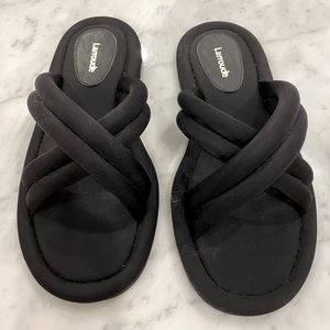 Brand new Larroude Cali Flat Mule in Black Lycra Size 8